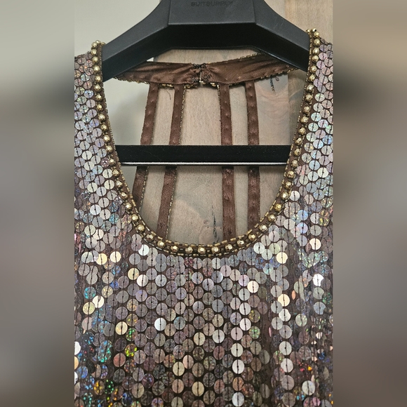 NITELINE Vintage Della Roufogali Bronze Sequinhalter longevening gown.Size4 NWT - Picture 9 of 16